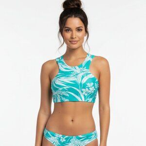 Tori Praver Blue & White Print Strappy Back Bikini Tank Top Swimsuit top NEW XL